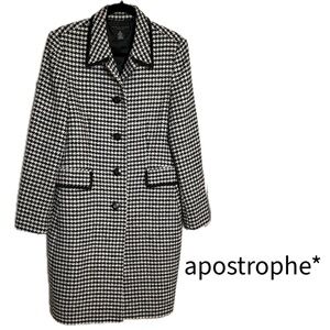 apostrophe Tailored Black/Off White Houndstooth Stretch Wool Blend Coat Size 12